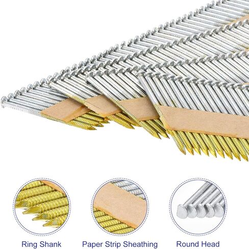 uxcell 2000Pcs 34 Degree 0.113" x 2" Framing Nails, Galvanized Carbon Steel Paper Collated Nails for Furniture/Constructions, Color Zinc in Saudi Arabia