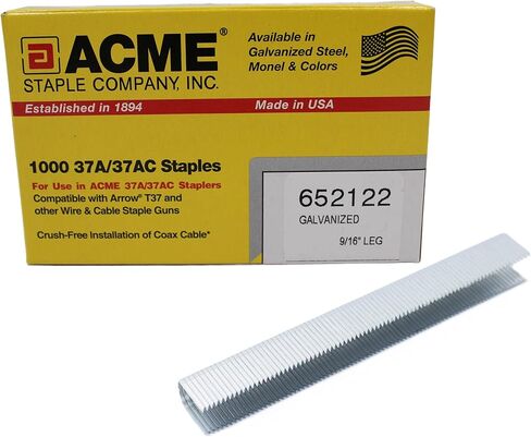 دبابيس فولاذية مجلفنة 37A، طول ساق 9/16 بوصة، تاج 3/8 بوصة للتركيب بدون سحق للأسلاك المحورية والقطط والجرس والثرموستات، 1000/صندوق in Kuwait