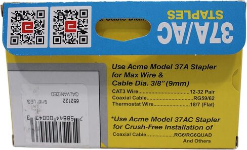 دبابيس فولاذية مجلفنة 37A، طول ساق 9/16 بوصة، تاج 3/8 بوصة للتركيب بدون سحق للأسلاك المحورية والقطط والجرس والثرموستات، 1000/صندوق in Kuwait