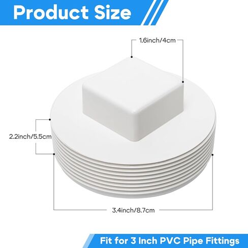 Cinsda 3 "PVC قابس تنظيف المجاري، NPT ذكر غطاء تصريف دافق ملولب لأنظمة أنابيب الصرف الصحي، غطاء الوصول إلى أنابيب مياه الصرف الصحي in Kuwait
