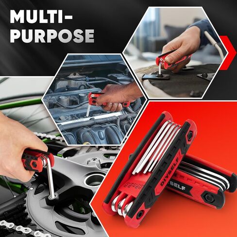 مجموعة مفاتيح ألين من DIYSELF مكونة من 17 قطعة لإصلاح منزل الرماية بالدراجة، متري وSAE، مجموعة مفاتيح سداسية قابلة للطي للباب، والتخلص من القمامة، أداة مفتاح ألين للكهربائيين الرجال والأب والزوج in Kuwait