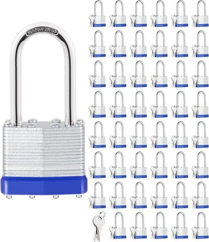 6Pcs Padlocks with Same Keys,Laminated Steel Blue Silver(1-9/16",40mm),Long Shackle for Sheds,Gates,Fences,Toolbox,Outdoor and Indoor Use in Saudi Arabia