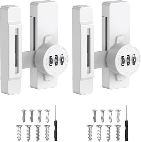 Keyless Cabinet Combination Lock - 90/180 Degree Sliding Closet Door Lock for Pantry, Barn, Cupboard, Drawer - Zinc Alloy Mechanical Password Latch, Anti-Theft & Sturdy (1, White) in Saudi Arabia
