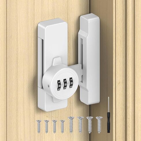 Keyless Cabinet Combination Lock - 90/180 Degree Sliding Closet Door Lock for Pantry, Barn, Cupboard, Drawer - Zinc Alloy Mechanical Password Latch, Anti-Theft & Sturdy (1, White) in Saudi Arabia