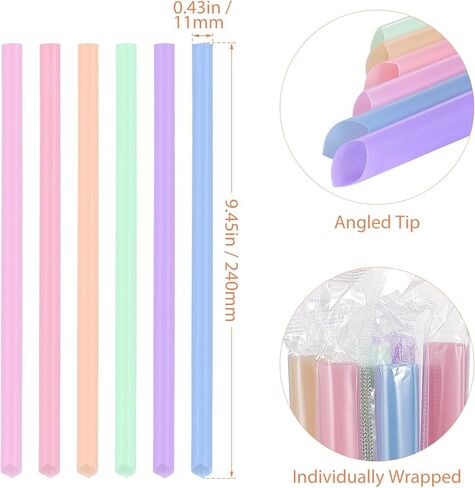 [ملفوفة بشكل فردي] شفاطات سموثي بوبا البلاستيكية للاستعمال مرة واحدة - شفاطات ضخمة ملونة بطول 9.45 سم وعرض 0.43 سم لمخفوق الحليب والشاي الفقاعي وعصير الليمون والحليب والقهوة، 100 قطعة in Kuwait