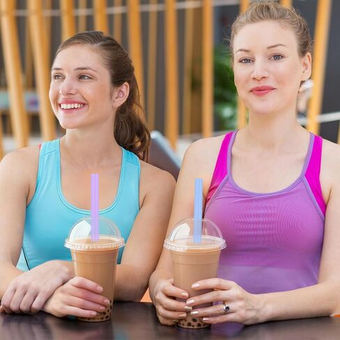 [ملفوفة بشكل فردي] شفاطات سموثي بوبا البلاستيكية للاستعمال مرة واحدة - شفاطات ضخمة ملونة بطول 9.45 سم وعرض 0.43 سم لمخفوق الحليب والشاي الفقاعي وعصير الليمون والحليب والقهوة، 100 قطعة in Kuwait