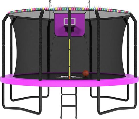 Trampoline Outdoor 8FT 10FT 12FT 14FT 15FT 16FT Trampoline with Basketball Hoop and LED Lights, Recreational Trampolines for Kids and Adults with Net and Ladder, ASTM Approved in Kuwait