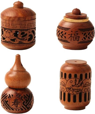 4-Piece Hand-Carved Wooden Mini Bottles – Floral/Geometric Patterns, Essential Oil Diffusers & DIY Craft Supplies in Saudi Arabia