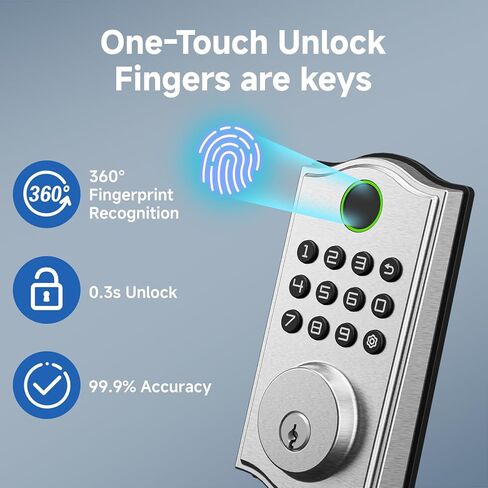 UD03F Fingerprint Smart Lock for Front Door, Keyless Entry Deadbolt, 4-Language Voice Guide, Backlit Keypad, Auto Lock, Easy to Install in Saudi Arabia