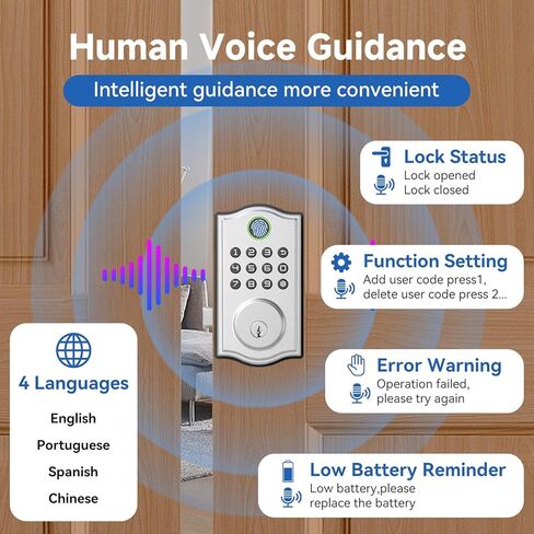 UD03F Fingerprint Smart Lock for Front Door, Keyless Entry Deadbolt, 4-Language Voice Guide, Backlit Keypad, Auto Lock, Easy to Install in Saudi Arabia