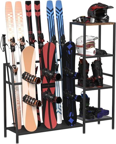 sogiv 4-Tier Freestanding Snowboard Rack, Ski Storage Rack, Ski Holders, Floor Stand Ski Organizer, Ski & Snowboard Rack Organizer for Garage, Home, Basement, Shed Ski Enthusiasts in Kuwait