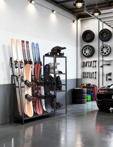 sogiv 4-Tier Freestanding Snowboard Rack, Ski Storage Rack, Ski Holders, Floor Stand Ski Organizer, Ski & Snowboard Rack Organizer for Garage, Home, Basement, Shed Ski Enthusiasts in Kuwait