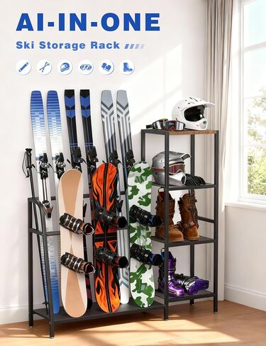 sogiv 4-Tier Freestanding Snowboard Rack, Ski Storage Rack, Ski Holders, Floor Stand Ski Organizer, Ski & Snowboard Rack Organizer for Garage, Home, Basement, Shed Ski Enthusiasts in Kuwait