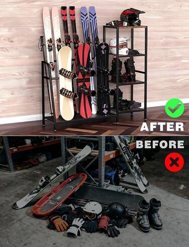 sogiv 4-Tier Freestanding Snowboard Rack, Ski Storage Rack, Ski Holders, Floor Stand Ski Organizer, Ski & Snowboard Rack Organizer for Garage, Home, Basement, Shed Ski Enthusiasts in Kuwait