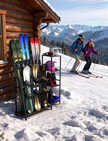 sogiv 4-Tier Freestanding Snowboard Rack, Ski Storage Rack, Ski Holders, Floor Stand Ski Organizer, Ski & Snowboard Rack Organizer for Garage, Home, Basement, Shed Ski Enthusiasts in Kuwait