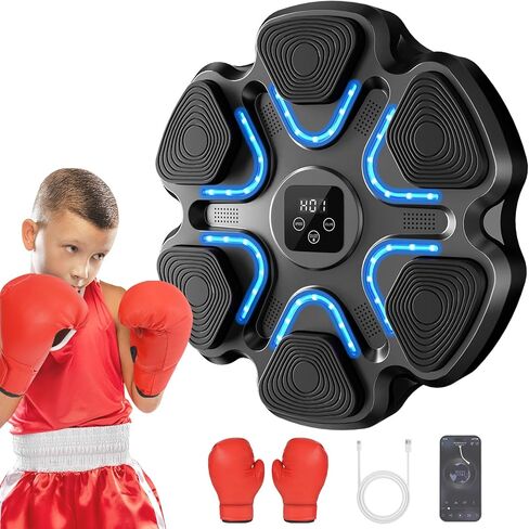 Music Boxing Machine, Smart Bluetooth Boxing Machine with Gloves, Wall Mounted Music Punching Trainer for Kids Adult, LED Electronic Boxing Workout Target with 9 Modes & 9 Speeds in Saudi Arabia