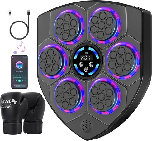 Music Boxing Machine, Smart Bluetooth Boxing Machine with Gloves, Wall Mounted Music Punching Trainer for Kids Adult, LED Electronic Boxing Workout Target with 9 Modes & 9 Speeds in Saudi Arabia