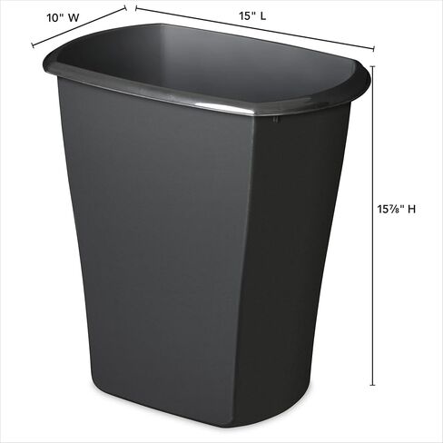 10 Gallon Large Kitchen Trash Can, Plastic Open Top Garbage Bin Without Lid, Waste Container for Home Kitchen Office Laundry Room, Black (15" L x 10" W x 15 7/8" H) in Saudi Arabia