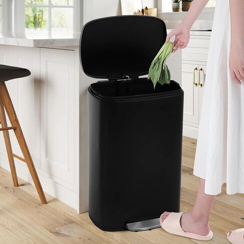 BLKMTY Trash Can with Lid for Kitchen Office Bathroom Garbage Bin Step Trash Bin Pedal Trash Can Stainless Steel Garbage Can with Removable Inner Bucket Tall 10 Gallon/45L Rubbish Bin, Sliver in Kuwait