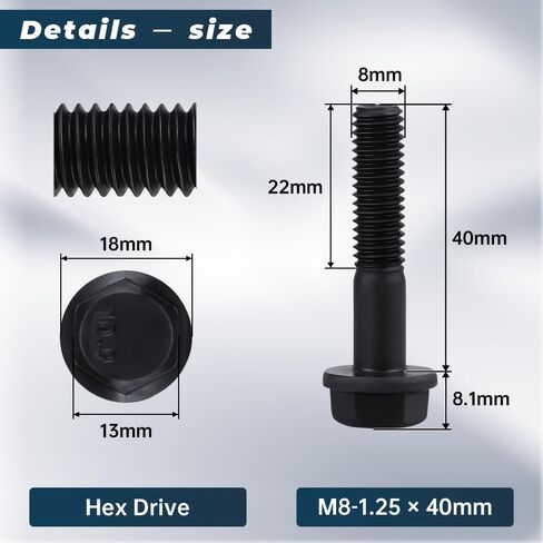 10 مجموعات M8-1.25 × 40 مم مسمار سداسي شفة مع صواميل شفة ومجموعة متنوعة من غسالات مسطحة وقفل، 10.9 درجة من سبائك الصلب، مسننة، لمشاريع إصلاح السيارات والآلات، جلفانر in Kuwait