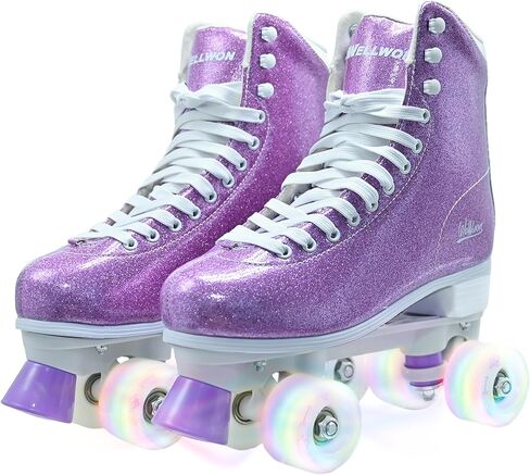 Roller Skate for Women, High-Top PU Leather Quad Skates for Beginner, Shiny Double-Row Rollerskates for Girls Ages 8-60 Outdoor and Indoor in Saudi Arabia