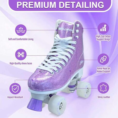Roller Skate for Women, High-Top PU Leather Quad Skates for Beginner, Shiny Double-Row Rollerskates for Girls Ages 8-60 Outdoor and Indoor in Saudi Arabia