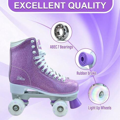 Roller Skate for Women, High-Top PU Leather Quad Skates for Beginner, Shiny Double-Row Rollerskates for Girls Ages 8-60 Outdoor and Indoor in Saudi Arabia