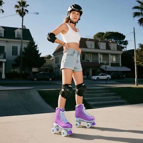 Roller Skate for Women, High-Top PU Leather Quad Skates for Beginner, Shiny Double-Row Rollerskates for Girls Ages 8-60 Outdoor and Indoor in Saudi Arabia