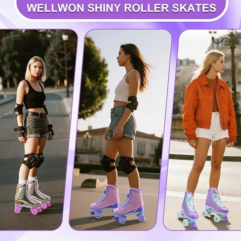 Roller Skate for Women, High-Top PU Leather Quad Skates for Beginner, Shiny Double-Row Rollerskates for Girls Ages 8-60 Outdoor and Indoor in Saudi Arabia