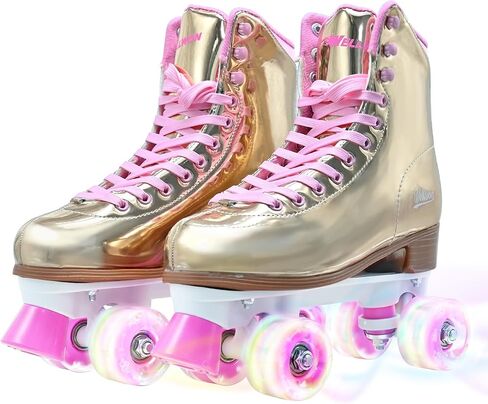 Roller Skate for Women, High-Top PU Leather Quad Skates for Beginner, Shiny Double-Row Rollerskates for Girls Ages 8-60 Outdoor and Indoor in Saudi Arabia