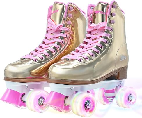 Roller Skate for Women, High-Top PU Leather Quad Skates for Beginner, Shiny Double-Row Rollerskates for Girls Ages 8-60 Outdoor and Indoor in Saudi Arabia