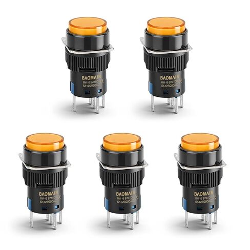 Baomain 5/8" 16mm Push Button Switch Momentary Round Cap LED Lamp Orange Light DC 24V SPDT 5 Pin 5 Pack in Saudi Arabia