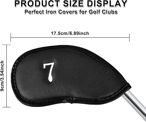 مجموعة أغطية رأس حديد الجولف من الجلد الصناعي الفاخر 10 قطع، أغطية رأس نادي الجولف المتينة باللون الأسود، ملصقات مطرزة من جانب واحد غطاء نادي الجولف، مثالية لمعظم الأندية in Kuwait