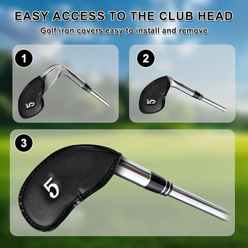 مجموعة أغطية رأس حديد الجولف من الجلد الصناعي الفاخر 10 قطع، أغطية رأس نادي الجولف المتينة باللون الأسود، ملصقات مطرزة من جانب واحد غطاء نادي الجولف، مثالية لمعظم الأندية in Kuwait