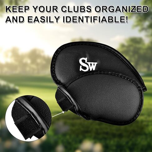 مجموعة أغطية رأس حديد الجولف من الجلد الصناعي الفاخر 10 قطع، أغطية رأس نادي الجولف المتينة باللون الأسود، ملصقات مطرزة من جانب واحد غطاء نادي الجولف، مثالية لمعظم الأندية in Kuwait