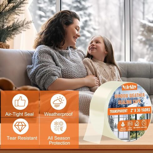 YoleShy 3 عبوات من شريط إغلاق الطقس الشفاف للنافذة مقاس 2 بوصة × 30 ياردة بدون بقايا عزل نافذة شديد التحمل لإغلاق الفجوة في فصل الشتاء البارد، إجمالي 90 ياردة نافذة مكيف الهواء in Kuwait