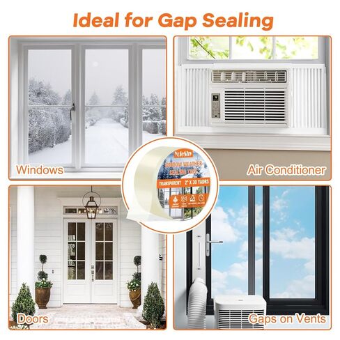 YoleShy 3 عبوات من شريط إغلاق الطقس الشفاف للنافذة مقاس 2 بوصة × 30 ياردة بدون بقايا عزل نافذة شديد التحمل لإغلاق الفجوة في فصل الشتاء البارد، إجمالي 90 ياردة نافذة مكيف الهواء in Kuwait