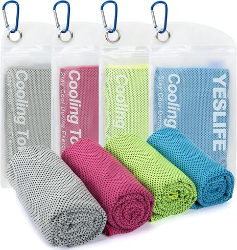 YesLife 4 Pack Cooling Towel 40 "x12" ، مناشف الصالة الرياضية للرجال والنساء ، مناشف تجريب ناعمة للتنفس لليوغا ، الجري ، الرياضة ، والمزيد (الأزرق ، الرمادي ، الأخضر) in Kuwait
