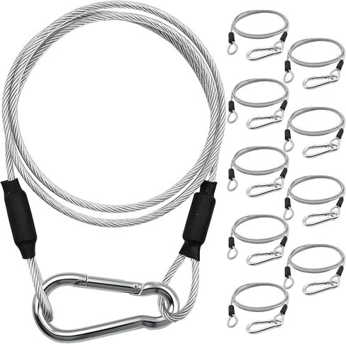 كابل أمان من الفولاذ المقاوم للصدأ مطلي بالفينيل مقاس 1/8 بوصة مع حلقات، قفل كابل مضاد للسرقة بطول 2.6 قدم للأمتعة والدراجات والسياج، 10 عبوات in Kuwait