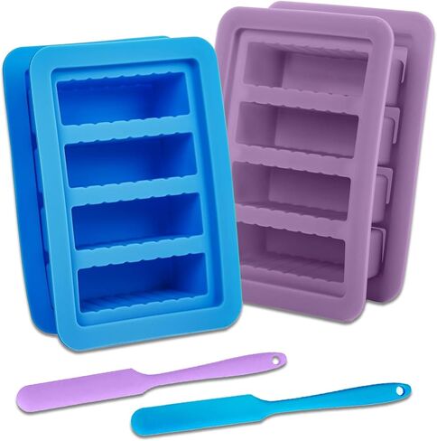 2PCS Butter Silicone Mold with Lid, Non-Stick Butter Mold Tray with Measurements, Butter stick molds with butter paddles for Making Butter for Chocolate Making and Homemade Cakes Baking (Blue&Purple) in Kuwait