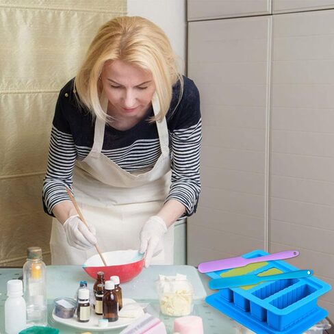 2PCS Butter Silicone Mold with Lid, Non-Stick Butter Mold Tray with Measurements, Butter stick molds with butter paddles for Making Butter for Chocolate Making and Homemade Cakes Baking (Blue&Purple) in Kuwait