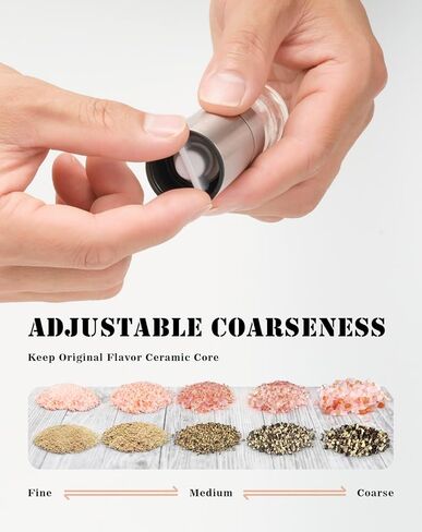 مجموعة مطحنة ملح وفلفل صغيرة، مطاحن هزازة ملح خشنة وناعمة قابلة للتعديل، أدوات توابل صغيرة محمولة للسفر [بدون محتوى التوابل] in Kuwait