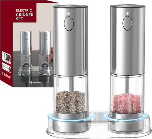 Electric Salt and Pepper Grinder Set - Rechargeable Automatic Salt and Pepper Shakers, Upgraded Larger Capacity with Storage Base, Home and Kitchen Appliances Birthday Gifts for Women Mom (Black) in Saudi Arabia
