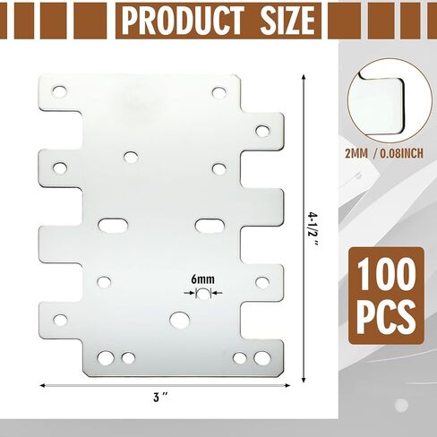 Shimeyao 100 Pcs 3 x 4-1/4-inch Lateral Tie Plate Hot Dip Galvanized Steel Stabilize and Reinforce Wooden Structures, Compatible with 2x2 and 4x4 Timbers, Strengthening Beam Column Connections in Saudi Arabia