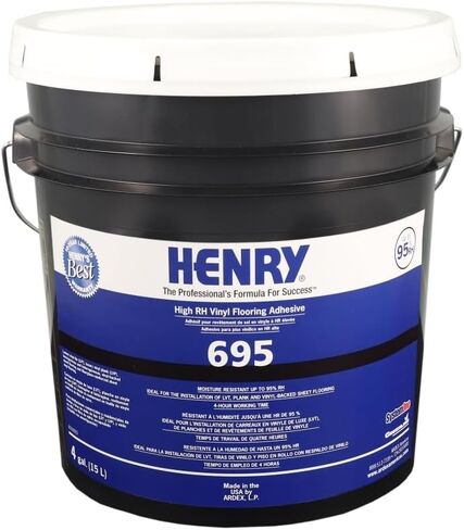 Ardex Henry 695، خالي من المذيبات، قائم على بوليمر أكريليك، مقاوم للبخار والماء، لاصق عالمي، سطل سعة 4 جالون (15.14 لترًا)، للطبقات السفلية لأرضيات LVT والفينيل في المناطق السكنية أو التجارية in Kuwait
