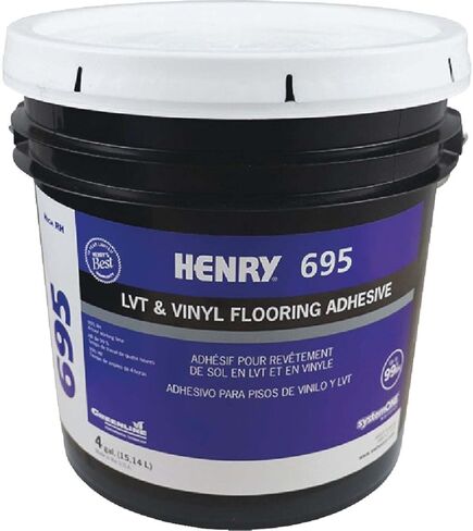 Ardex Henry 695، خالي من المذيبات، قائم على بوليمر أكريليك، مقاوم للبخار والماء، لاصق عالمي، سطل سعة 4 جالون (15.14 لترًا)، للطبقات السفلية لأرضيات LVT والفينيل في المناطق السكنية أو التجارية in Kuwait