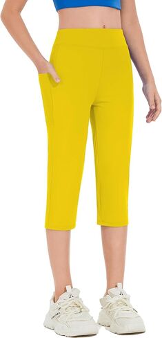 بنطال كابري للفتيات، بنطال رياضي عالي الخصر للتمرين واليوجا مع جيوب، بنطال تدريب مستقيم قصير in Kuwait