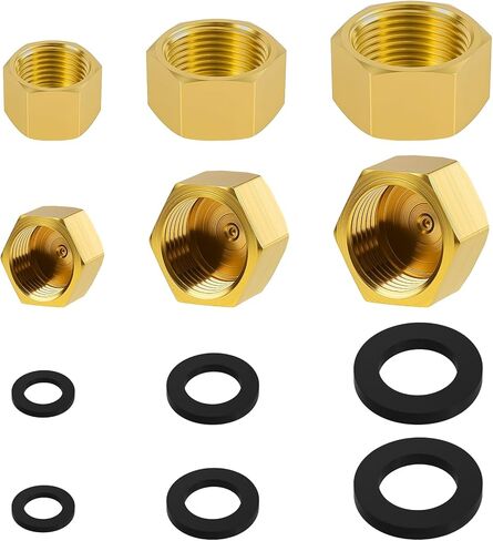 6pcs Brass Pipe Cap with Rubber Gasket - 1/4'' 3/4'' 3/8'' NPT Hex Head Pipe Fitting Caps - Faucet Valve Caps Brass Compression Cap for Closing off Pipes in Saudi Arabia