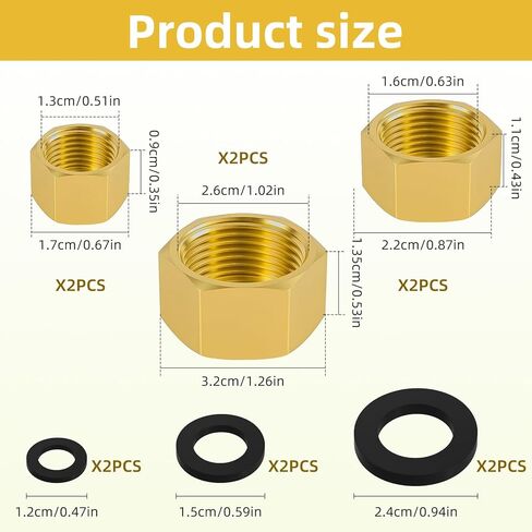 6pcs Brass Pipe Cap with Rubber Gasket - 1/4'' 3/4'' 3/8'' NPT Hex Head Pipe Fitting Caps - Faucet Valve Caps Brass Compression Cap for Closing off Pipes in Saudi Arabia