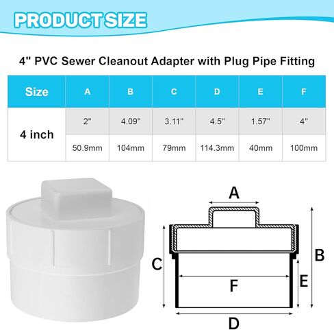 4" PVC Sewer Cleanout Adapter with Plug Pipe Fitting, PVC DWV Flush Sewer Cleaning Cap for Outdoor Garden and Garage Drainage Systems in Saudi Arabia